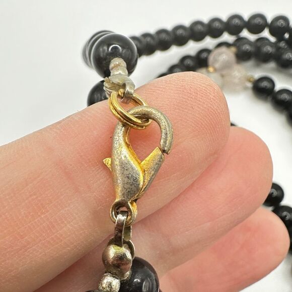 Vintage Signed Lee Sands Mother of Pearl Inlay, Rose Quartz, Lucite necklace! - Picture 5 of 15